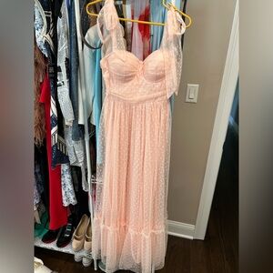 Chic Peach Polka Dot Maxi Dress